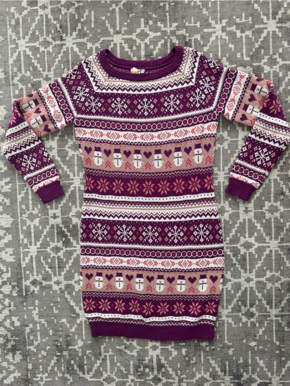 Purple Fair Isle Midi Sweater Dress with Pink Purple & Cream Accents